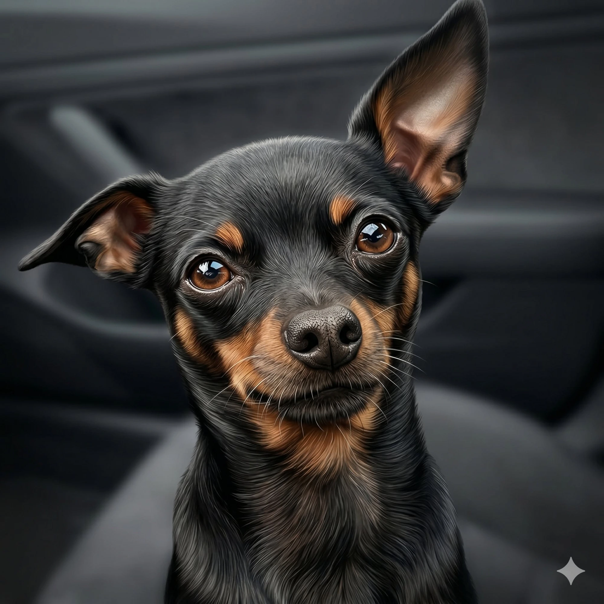 Fisky, der Hund von Thorsten, schaut in die Kamera